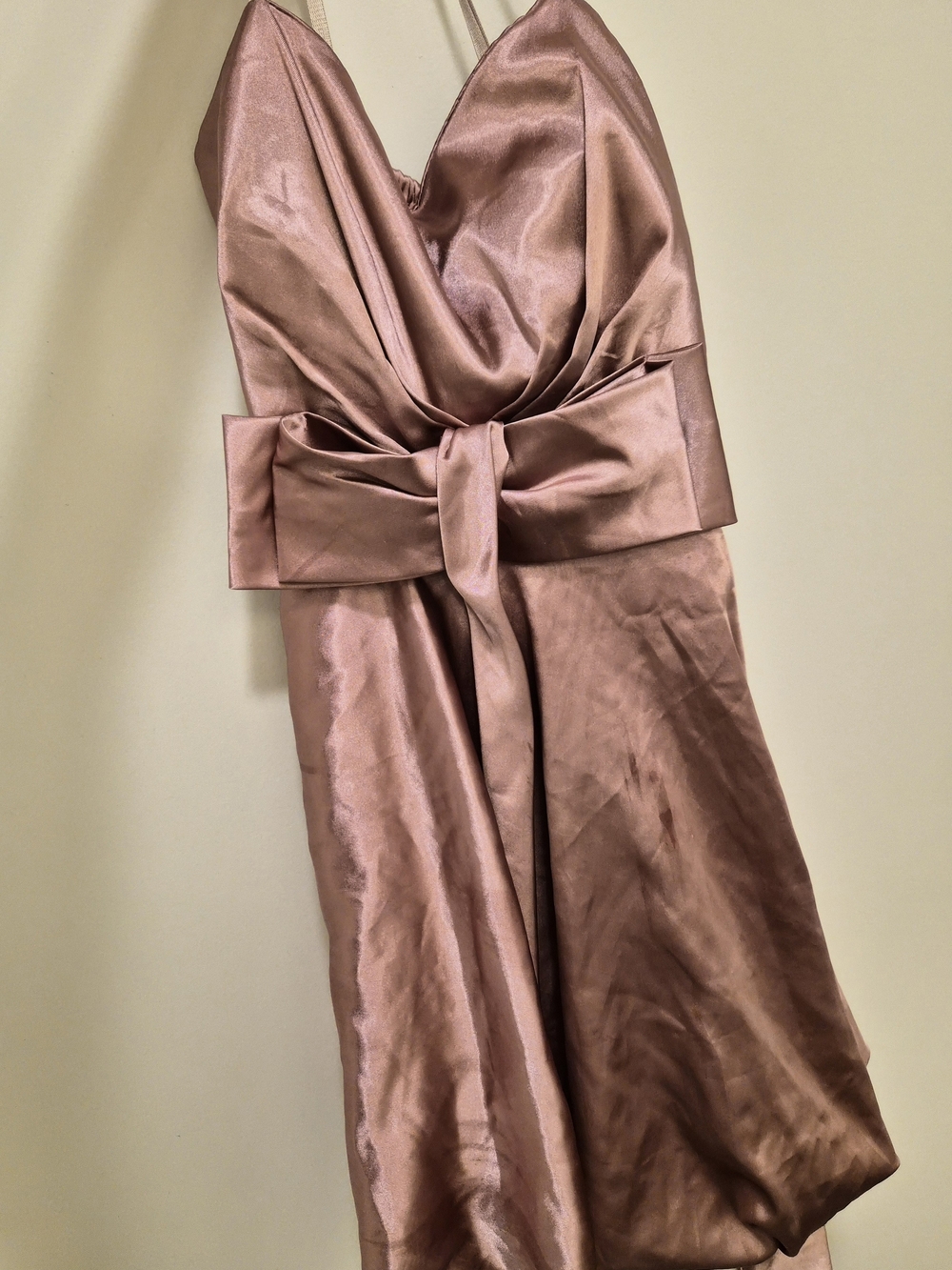 Satin Rose Gold Slip Dress with Front Bow